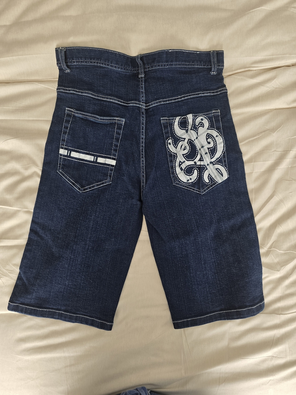 Vintage Southpole Denim Jorts Y2K Baggy Skater Embrd Scroll Wide Leg Drk 36" GUC